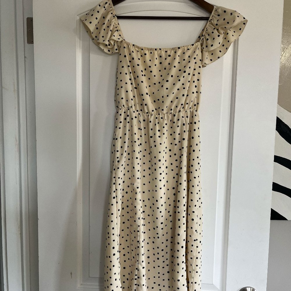 Sweeter Than You Cream Polka Dot Off-the-Shoulder Midi Dress